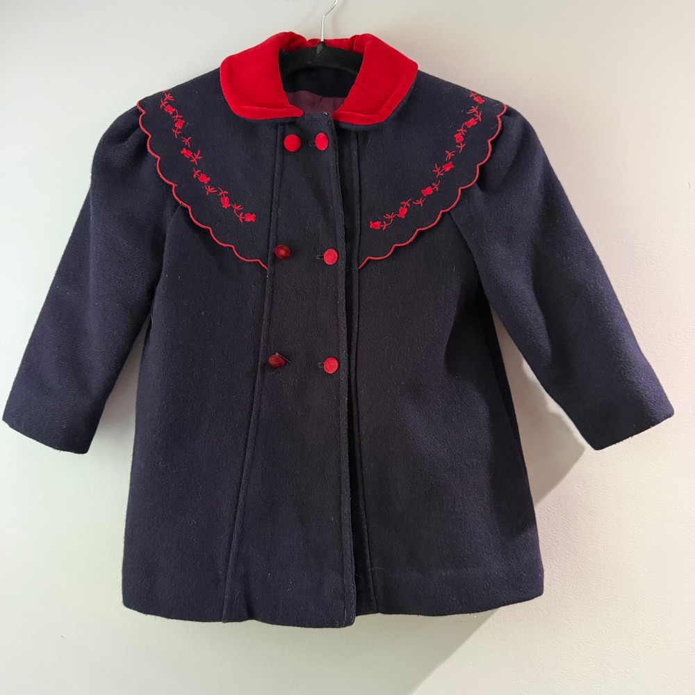 Vintage London Fog Pea Coat Girls Size 4 Navy Blue Excellent Scalloped Capelet